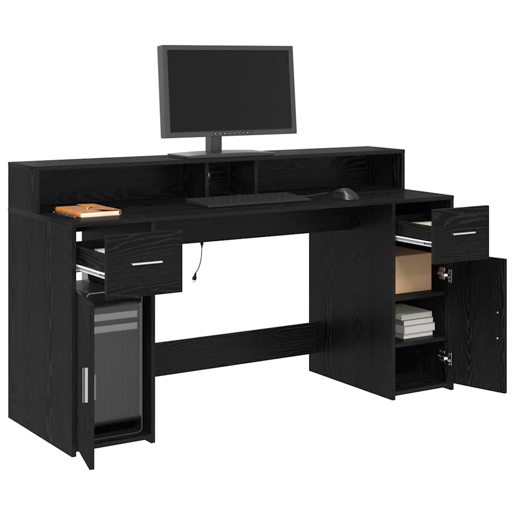 Desk with Drawer Black oak 160 x 55 x 91 cm Engineered wood